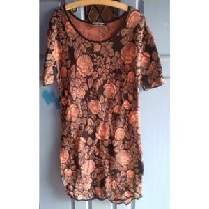 Peruvian Connection Knit Sweater Floral black and orange dress. Medium